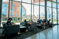 Students sit in the University of Houston–Downtown's wellness and success center